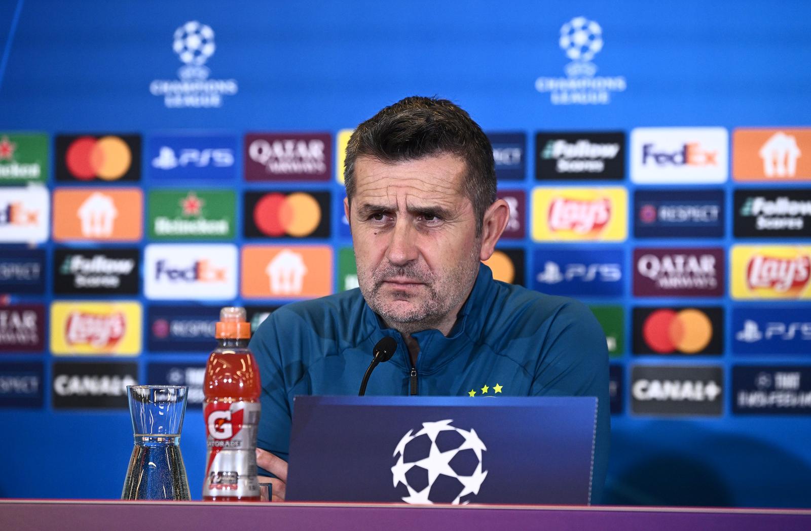 22.10.2024., Salzburg - Konferencija za medije na stadionu FC Salzburg Arena uoci utakmice lige prvaka FC Salzburg - GNK Dinamo. Nenad Bjelica, Stefan Ristovski. Photo: Marko Lukunić/PIXSELL