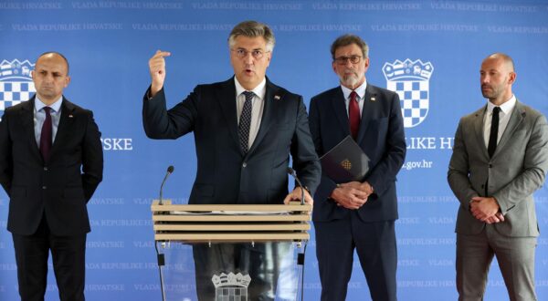 24.10.2024., Zagreb - 35. sjednica Vlade. Predsjednik Vlade Andrej Plenkovic nakon sjednice Vlade dao je izjavu okupljenim medijima. Ivan Anusic, Andrej Plenkovic, Radovan Fuchs, Damir Habijan. Photo: Goran Stanzl/PIXSELL