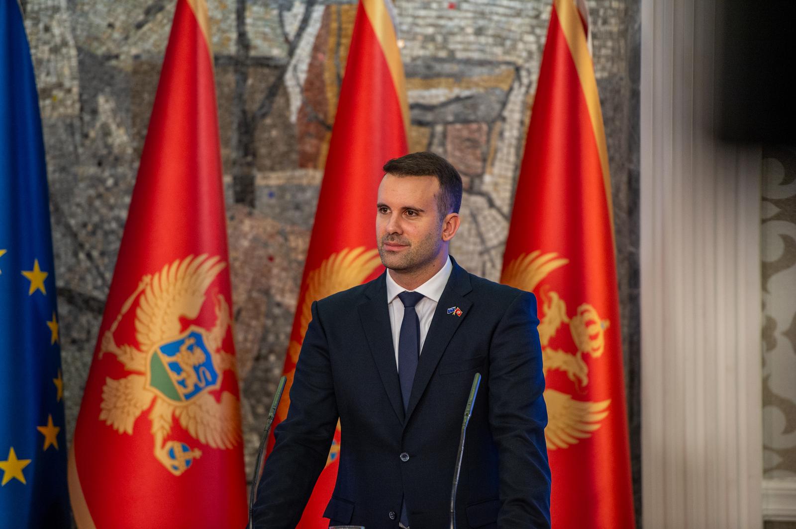 26, October, 2024, Podgorica - Press conference of the Prime Minister of Montenegro Milojko Spajic and the President of the European Commission Ursula Von Der Leyen. Milojko Spajic.    

26, oktobar, 2024, Podgorica - Konferencija za medije premijera Crne Gore Milojka Spajica i predsednica Evropske komisije Ursule Fon Der Lajen. Photo: R.R./ATAImages Photo: R.R./ATAImages/PIXSELL