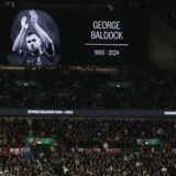 Soccer Football - UEFA Nations League - Group B2 - England v Greece - Wembley Stadium, London, Britain - October 10, 2024 General view of the big screen during a minutes silence in memory of George Baldock Action Images via Reuters/Paul Childs Photo: Paul Childs/REUTERS