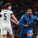 Soccer Football - UEFA Nations League - Group B2 - England v Greece - Wembley Stadium, London, Britain - October 10, 2024 Greece's Vangelis Pavlidis celebrates scoring their first goal Action Images via Reuters/Paul Childs Photo: Paul Childs/REUTERS