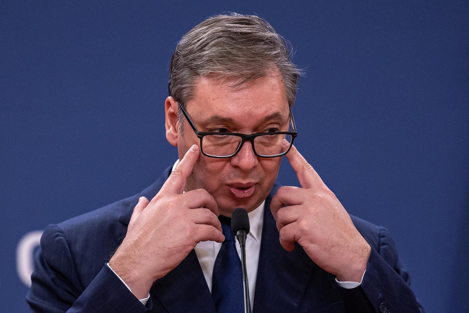 Serbia's President Aleksandar Vucic speaks during a press conference with European Commission President Ursula von der Leyen in Belgrade, Serbia, October 25, 2024. REUTERS/Marko Djurica Photo: MARKO DJURICA/REUTERS