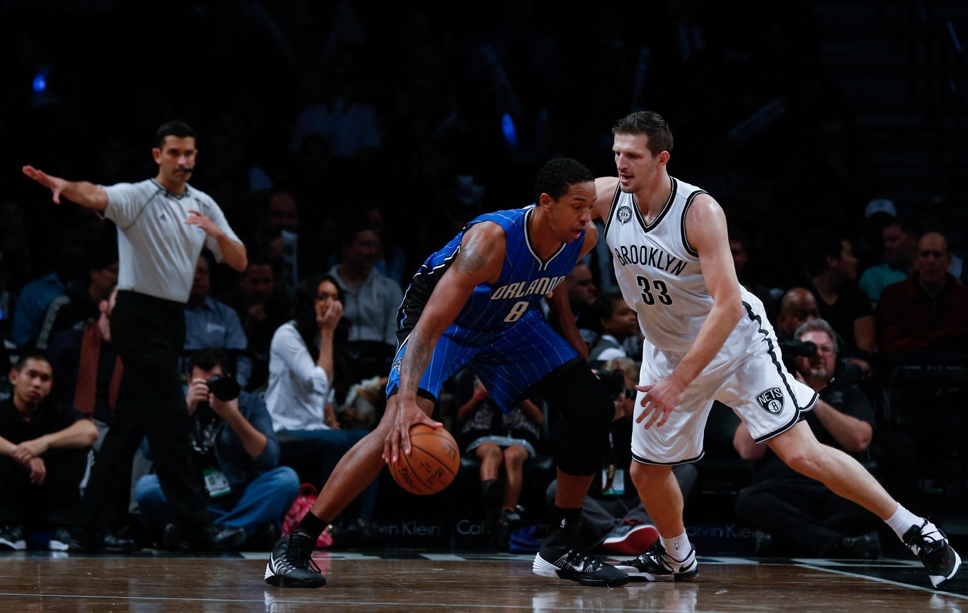 NEW YORK, USA- NOVEMBER 09:  Channing Frye (L) of Orlando Magic  in action against Mirza Teletovic of Brooklyn Nets during an NBA basketball game at Barclays Center on November 9, 2014, in New York, USA. (Cem Ozdel - Anadolu Agency),Image: 210557048, License: Rights-managed, Restrictions: , Model Release: no, Credit line: CEM OZDEL / AFP / Profimedia