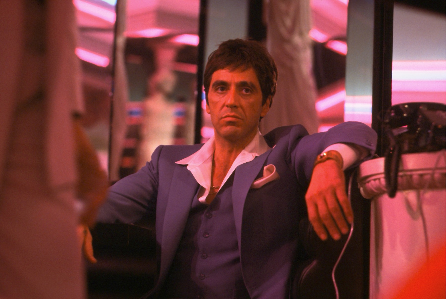 Al Pacino  Characters: Tony Montana Film: Scarface (USA 1983)  Director: Brian De Palma 01 December 1983     Date: 01 December 1983,Image: 473341247, License: Rights-managed, Restrictions: Please use full Credit line: Mary Evans/AF Archive/Universal. **Warning** This Photograph is for editorial use only and is the copyright of Universal and/or the Photographer assigned by the Film or Production Company & can only be reproduced by publica, Model Release: no, Credit line: All Film Archive/Universal / Mary Evans Picture Library / Profimedia