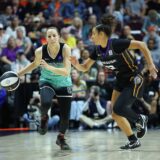 UNCASVILLE, CT - JUNE 08: New York Liberty guard Ivana Dojkic (18) and Connecticut Sun guard Veronica Burton (12) in action during a Commissioner's Cup WNBA game between New York Liberty and Connecticut Sun on June 8, 2024, at Mohegan Sun Arena in Uncasville, CT.,Image: 880216632, License: Rights-managed, Restrictions: FOR EDITORIAL USE ONLY. Icon Sportswire (A Division of XML Team Solutions) reserves the right to pursue unauthorized users of this image. If you violate our intellectual property you may be liable for: actual damages, loss of income, and profits you derive from the use of this image, and, where appropriate, the costs of collection and/or statutory damages up to $150,000 (USD)., Model Release: no, Credit line: Mingo Nesmith/Icon Sportswire / Newscom / Profimedia