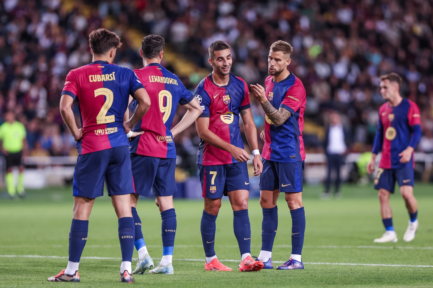 October 1, 2024, Barcelona, Barcelona, SPAIN: Ferran Torres of FC Barcelona talks to Inigo Martinez during the UEFA Champions League, football match played between FC Barcelona and BSC Young Boys at Estadio Olimpico de Montjuic on October 01, 2024 in Barcelona, Spain.,Image: 914885249, License: Rights-managed, Restrictions: , Model Release: no, Credit line: Javier Borrego Ramos / Zuma Press / Profimedia