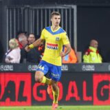 Westerlo's Luka Vuskovic celebrates after scoring during a soccer match between KVC Westerlo and Beerschot VA, Friday 04 October 2024 in Westerlo, on the tenth day of the 2024-2025 'Jupiler Pro League' first division of the Belgian championship. BELGA PHOTO VIRGINIE LEFOUR,Image: 916496017, License: Rights-managed, Restrictions: *** World Rights Except Belgium and France *** BELOUT FRAOUT, Model Release: no, Credit line: Belga / ddp USA / Profimedia