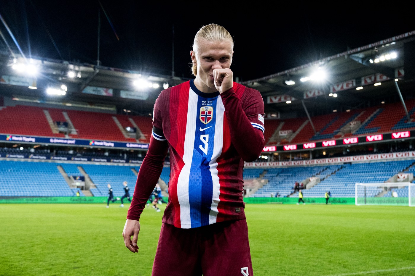 241010 Erling Braut Haaland of Norway after the Nations League football match between Norway and Slovenia on October 10, 2024 in Oslo. 
Photo: Vegard Grřtt / BILDBYRĹN / kod VG / VG0670
bbeng fotboll football soccer fotball nations league landskamp norge norway slovenien slovenia,Image: 919253316, License: Rights-managed, Restrictions: *** World Rights Except Austria, Denmark, Finland, Norway, and  Sweden *** AUTOUT DNKOUT FINOUT NOROUT SWEOUT, Model Release: no, Credit line: Bildbyran / ddp USA / Profimedia