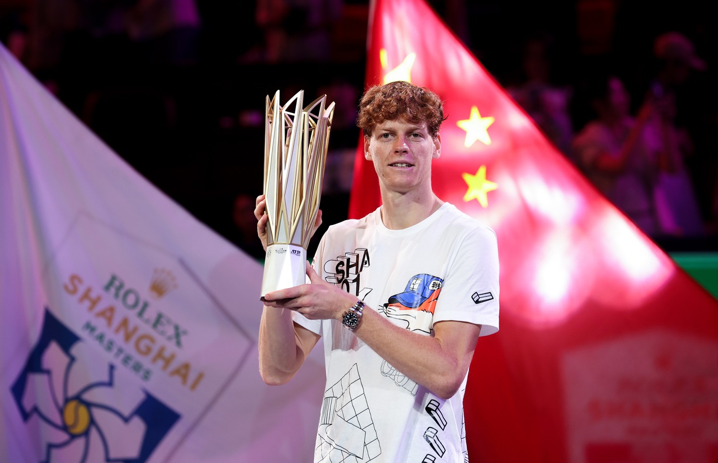 SHANGHAI, Oct. 13, 2024  -- Jannik Sinner poses for photos during the awarding ceremony of the men's singles final match between Jannik Sinner of Italy and Novak Djokovic of Serbia at the ATP World Tour Shanghai Masters tennis tournament in Shanghai, east China, Oct. 13, 2024.,Image: 920484841, License: Rights-managed, Restrictions: , Model Release: no, Credit line: Bai Xuefei / Xinhua News / Profimedia