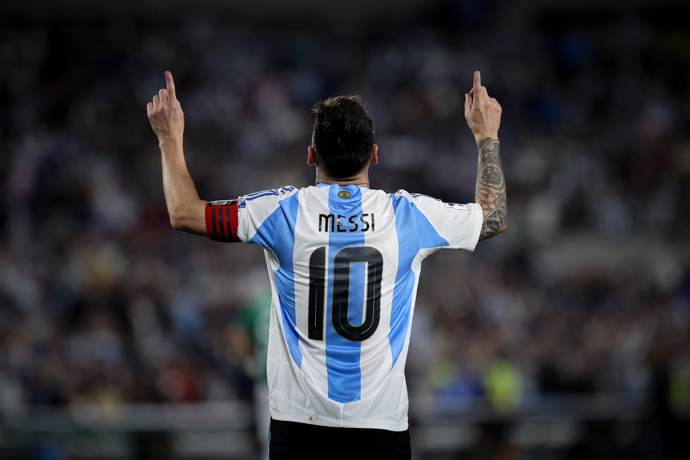 October 15, 2024, Buenos Aires, Buenos Aires, Argentina: Lionel Messi of Argentina celebrates his hat-trick during the match between Argentina and Bolivia as part of Fifa World Cup 2026 Qualifiers at Estadio Mas Monumental, on October 15 2024 in Buenos Aires,  Argentina,Image: 921720212, License: Rights-managed, Restrictions: , Model Release: no, Credit line: Roberto Tuero / Zuma Press / Profimedia