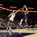 MINNEAPOLIS, MINNESOTA - OCTOBER 17: Aaron Gordon #32 of the Denver Nuggets shoots the ball against Josh Minott #8 of the Minnesota Timberwolves in the third quarter of a preseason game at Target Center on October 17, 2024 in Minneapolis, Minnesota. The Nuggets defeated the Timberwolves 132-126.,Image: 922754431, License: Rights-managed, Restrictions: , Model Release: no, Credit line: David Berding / Getty images / Profimedia