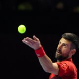 Serbia's Novak Djokovic serves against Spain's Rafael Nadal during their third-place tennis match in the "6 Kings Slam" exhibition tournament in Riyadh on October 19, 2024.,Image: 923578948, License: Rights-managed, Restrictions: , Model Release: no, Credit line: Fayez NURELDINE / AFP / Profimedia