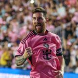 Inter Miami's Argentine forward #10 Lionel Messi celebrates after scoring the fourth goal during the Major League Soccer (MLS) football match between Inter Miami and New England Revolution at Chase Stadium in Fort Lauderdale, Florida, October 19, 2024.,Image: 923705499, License: Rights-managed, Restrictions: , Model Release: no, Credit line: Chris Arjoon / AFP / Profimedia