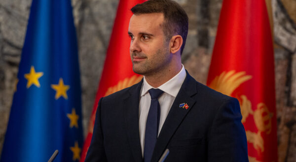 PODGORICA, MONTENEGRO - OCTOBER 26: Montenegro's Prime Minister Milojko Spajic makes a speech as he holds a press conference with European Commission President Ursula Von der Leyen (not seen) after their bilateral meeting, as part of a one-day official visit of Leyen to Montenegro during her Western Balkans tour, in Podgorica, on October 26, 2024. Rusmin Radic / Anadolu/ABACAPRESS.COM,Image: 926716775, License: Rights-managed, Restrictions: , Model Release: no, Credit line: AA/ABACA / Abaca Press / Profimedia