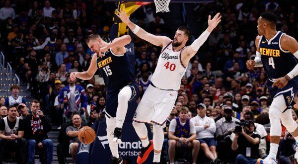 Oct 26, 2024; Denver, Colorado, USA; Los Angeles Clippers center Ivica Zubac (40) collides with Denver Nuggets center Nikola Jokic (15) in the fourth quarter at Ball Arena.,Image: 926887466, License: Rights-managed, Restrictions: *** Worldwide Rights Except Baltics, China, Denmark, Finland, Germany, Hong Kong, Japan, Macau, Norway, Poland, South Korea, Sweden, and Taiwan *** No sales outside your territory. No 3rd parties. No redistribution ***, Model Release: no, Credit line: Imagn Images / ddp USA / Profimedia