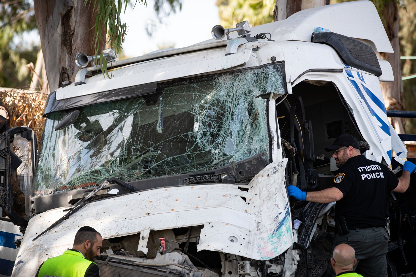 TEL AVIV, Oct. 27, 2024  -- This photo taken on Oct. 27, 2024 shows the site of a truck hitting incident at the Gillot interchange, near Tel Aviv, Israel. A truck veered into a bus stop at the Glilot interchange near the Israeli city of Tel Aviv on Sunday, injuring 40 people, Israel's MDA rescue service and Israeli police said.
   The rescue service added that the injured, some of whom were saved from under the truck, were rushed to six hospitals in central Israel.,Image: 927024453, License: Rights-managed, Restrictions: , Model Release: no, Credit line: Chen Junqing / Xinhua News / Profimedia