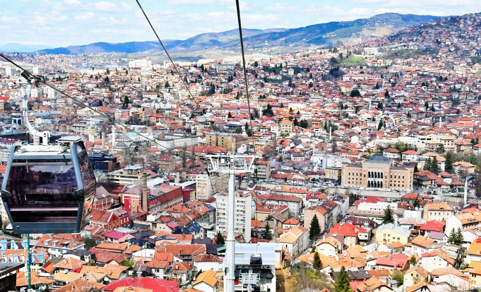 This photo taken on April 6, 2018 in Sarajevo shows a view from the newly-reopened Sarajevo cable car.  Sarajevo's cable car, connecting Sarajevo Old Town with Vidikovac on Mount Trebevic was officially opened in 1959 and was one of city's iconic sites, until it was destroyed during 1992-95 siege of the city. With local efforts, coupled with financial help from various donors from abroad, the Sarajevo cable car was reconstructed and officially reopened, 26 years later.,Image: 367868695, License: Rights-managed, Restrictions: , Model Release: no, Credit line: ELVIS BARUKCIC / AFP / Profimedia