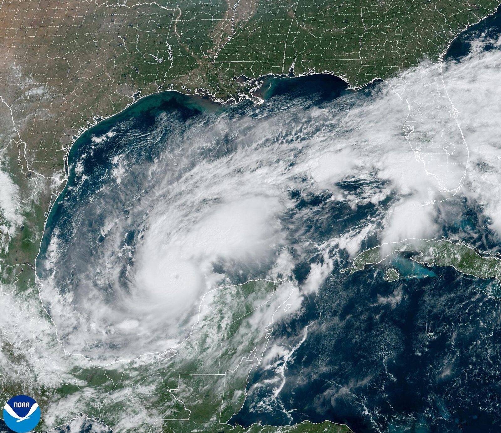 epa11647977 A handout satellite image made available by the National Oceanic and Atmospheric Administration (NOAA) shows Hurricane Milton in the Gulf of Mexico, 07 October 2024. Storm Milton, which has strengthened to a Category 5 hurricane in the Gulf of Mexico, is forecast to move near the Yucatan Peninsula between 07 and 08 October, and then to approach the west coast of Florida by 09 October.  EPA/NOAA/NESDIS/STAR GOES-East HANDOUT HANDOUT EDITORIAL USE ONLY/NO SALES