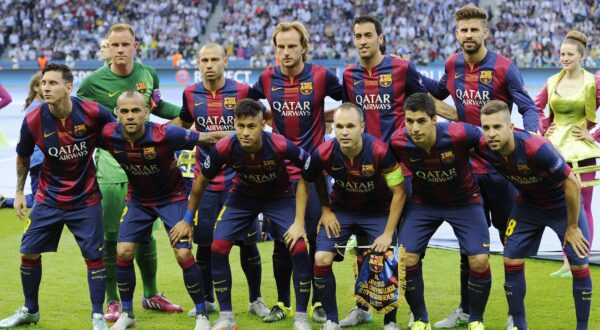 Teamfoto,Team,Mannschaft,Mannschaftsfoto,hi.v.li:Marc Andre Ter STEGEN,Torwart FC Barcelona Barca ,Javier MASCHERANO (FC Barcelona),Ivan RAKITIC (FC Barcelona),Sergio Busquets (FC Barcelona),Gerard PIQUE (FC Barcelona), vorne v.li:Lionel MESSI (FC Barcelona),Dani (Daniel) ALVES (FC Barcelona),NEYMAR (FC Barcelona),Andres INIESTA (FC Barcelona),Luis SUAREZ (FC Barcelona),Jordi ALBA (FC Barcelona), Fussball Champions League Finale 2015 Juventus Turin-FC Barcelona 1-3. Saison2014 15, am 06.06.2015,O LY M P I A S T A D I O N B E R L I N.