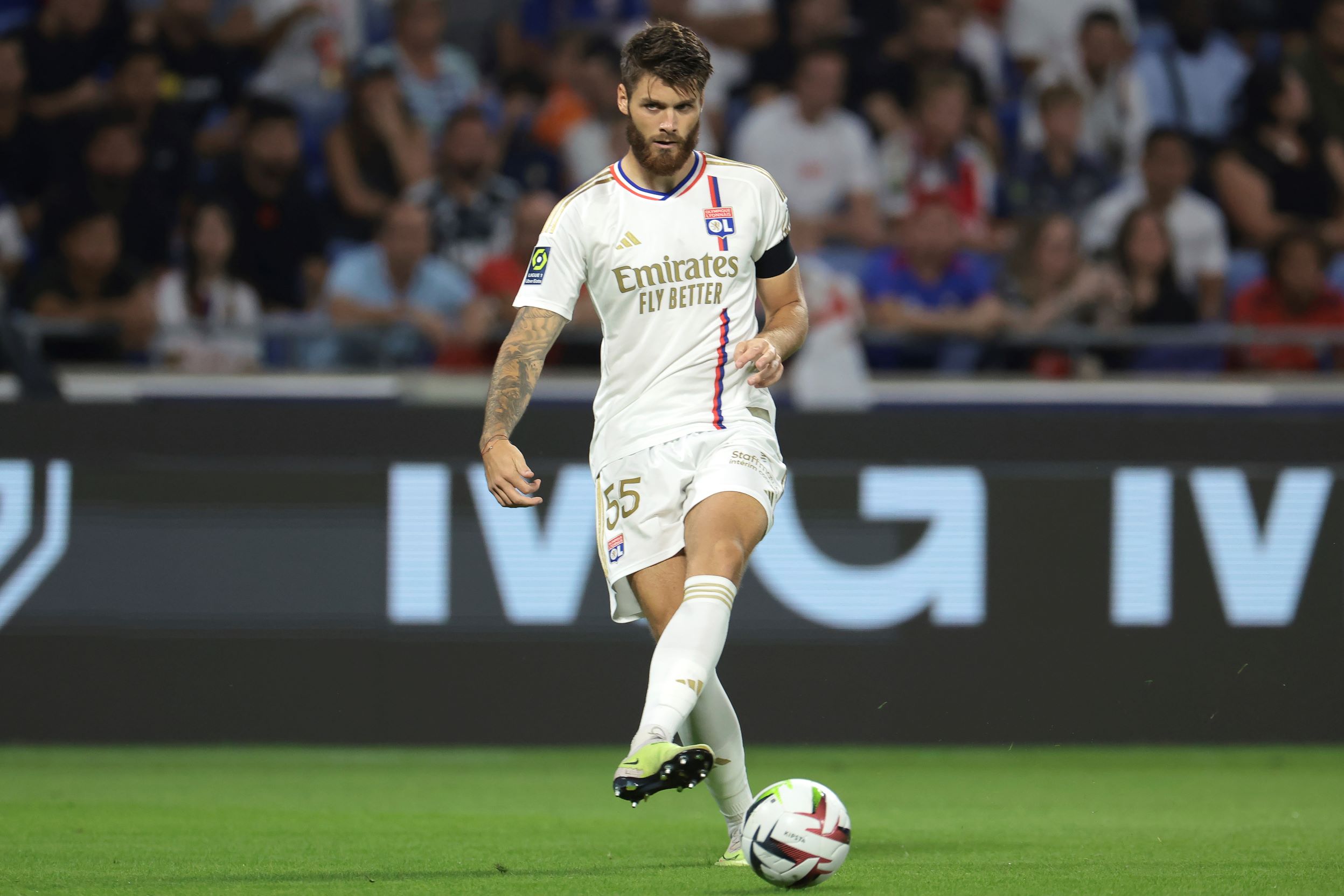 September 3, 2023, Lyon: Lyon, France, 3rd September 2023. Duje Caleta-Car of Olympique Lyon during the Ligue 1 match at the Groupama Stadium, Lyon. (Credit Image: Â© Jonathan Moscrop/Sportimage/Cal Sport Media) (Cal Sport Media via AP Images) Olympique Lyonnais v Paris Saint Germain - Ligue 1 - Groupama St