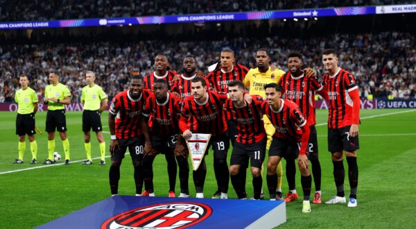 Players of AC Milan pose for photo during the UEFA Champions League 2024/25 League Phase MD4 match between Real Madrid CF and AC Milan at Estadio Santiago Bernabeu on November 5, 2024, in Madrid, Spain. AFP7 05/11/2024 (Europa Press via AP) Real Madrid CF v AC Milan - UEFA Champions League 2024/25 League Phase MD4