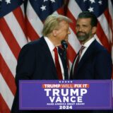 WEST PALM BEACH, FLORIDA - NOVEMBER 06: Republican presidential nominee, former U.S. President Donald Trump arrives to speak with Donald Trump Jr. during an election night event at the Palm Beach Convention Center on November 06, 2024 in West Palm Beach, Florida. Americans cast their ballots today in the presidential race between Republican nominee former President Donald Trump and Vice President Kamala Harris, as well as multiple state elections that will determine the balance of power in Congress.   Joe Raedle,Image: 931003762, License: Rights-managed, Restrictions: , Model Release: no, Credit line: JOE RAEDLE / Getty images / Profimedia