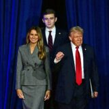 Former US President and Republican presidential candidate Donald Trump (R) arrives for  an election night event alongside former US First Lady Melania Trump and his son Barron Trump at the West Palm Beach Convention Center in West Palm Beach, Florida, on November 6, 2024.,Image: 931001090, License: Rights-managed, Restrictions: , Model Release: no, Credit line: Jim WATSON / AFP / Profimedia