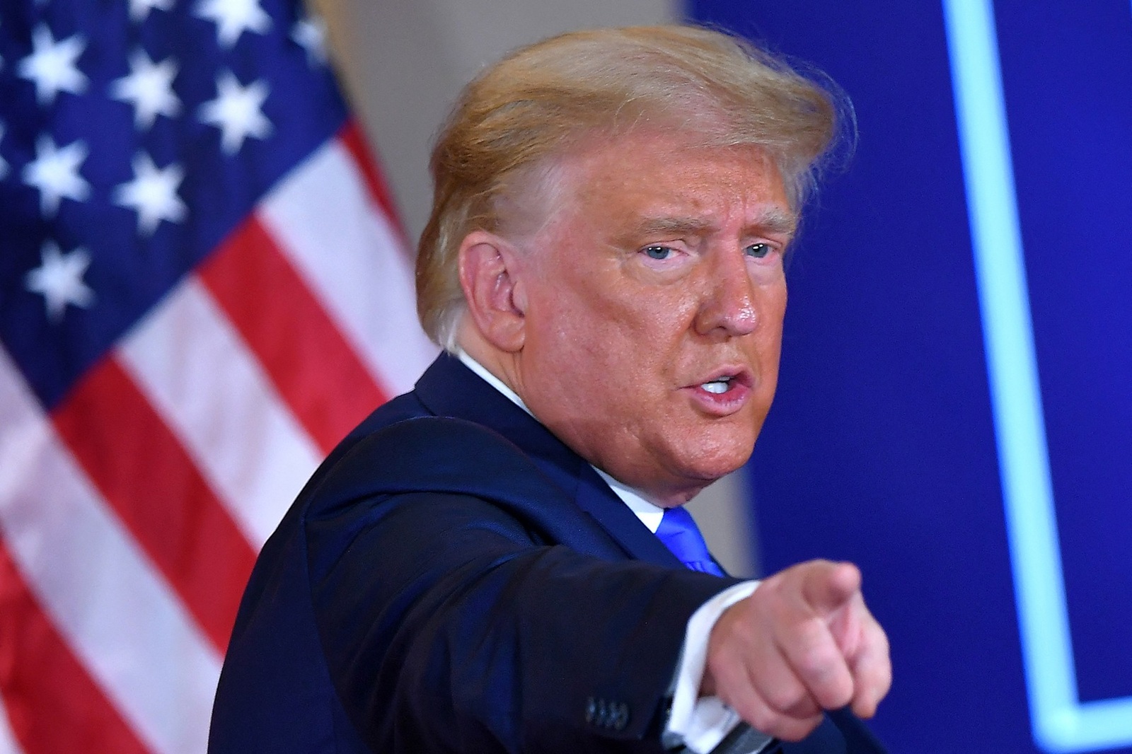 US President Donald Trump gestures after speaking during election night in the East Room of the White House in Washington, DC, early on November 4, 2020.,Image: 567279814, License: Rights-managed, Restrictions: ALTERNATIVE CROP, Model Release: no, Credit line: MANDEL NGAN / AFP / Profimedia