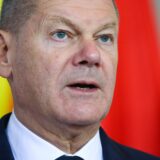 epa11658454 German Chancellor Olaf Scholz attends a news conference during the 10th 2024 Berlin Process Summit at the Chancellery in Berlin, Germany, 14 October 2024. Chancellor Scholz will hold two working meetings and a working lunch with the participants on the topics of 'Regional Cooperation and Common Regional Market', 'Green Agenda for the Western Balkans, Connectivity, and Energy' and the future direction of the Berlin Process.  EPA/Hannibal Hanschke