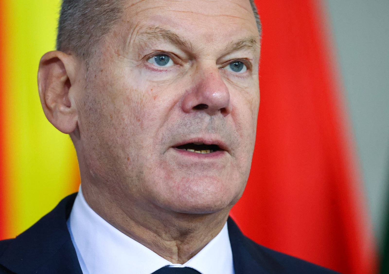 epa11658454 German Chancellor Olaf Scholz attends a news conference during the 10th 2024 Berlin Process Summit at the Chancellery in Berlin, Germany, 14 October 2024. Chancellor Scholz will hold two working meetings and a working lunch with the participants on the topics of 'Regional Cooperation and Common Regional Market', 'Green Agenda for the Western Balkans, Connectivity, and Energy' and the future direction of the Berlin Process.  EPA/Hannibal Hanschke