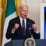 epa11663396 US President Joe Biden delivers remarks at an Italian American Heritage Month reception in the East Room of the White House in Washington, DC, USA, 16 October 2024. First Lady Dr. Jill Biden also attended the event, and spoke about her Italian heritage.  EPA/JIM LO SCALZO