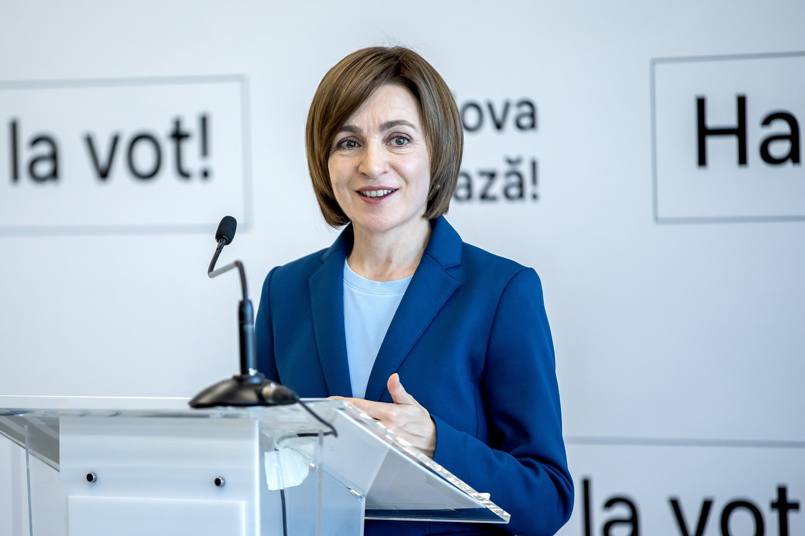 epa11673159 Moldovan President Maia Sandu speaks during a press conference following the presidential elections and EU membership referendum in Chisinau, Moldova, 21 October 2024. Moldova held a presidential election and a referendum on whether to enshrine the country's path to EU membership in the Constitution on 20 October.  EPA/DUMITRU DORU