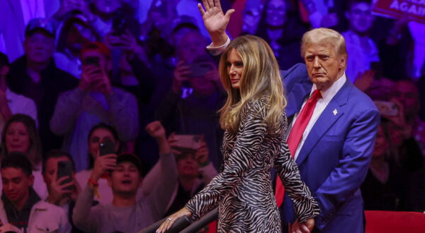 epaselect epa11688374 Former US President and Republican presidential candidate Donald Trump (R), departs with former First Lady Melania Trump (L), during a rally at Madison Square Garden in New York, New York, USA, 27 October 2024. Trump is facing US Vice President and Democratic presidential candidate Kamala Harris in the upcoming election on 05 November 2024.  EPA/SARAH YENESEL