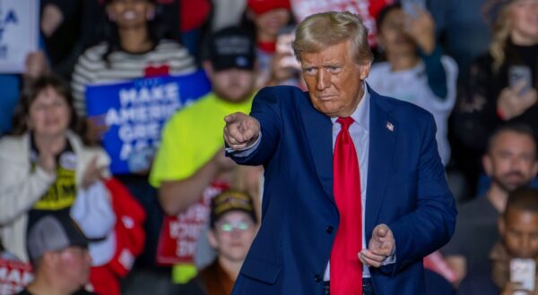 epa11691591 Former US President and Republican Presidential Candidate Donald J. Trump gestures during a campaign rally in Allentown, Pennsylvania, USA, October 29, 2024. Trump is running against Democratic US Vice President Kamala Harris in the presidential election on 05 November 2024.  EPA/DAVID MUSE