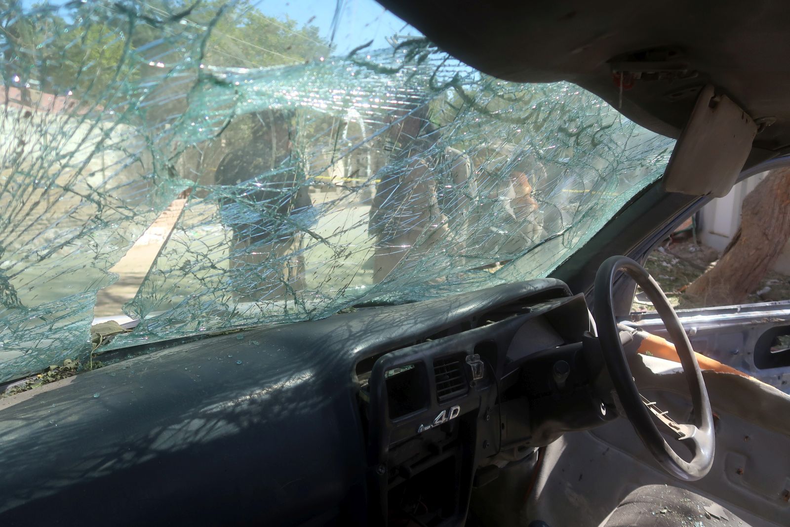 epa11695549 The damaged windshield of a vehicle following a bomb explosion near the police mobile in Balochistan's Mastung district, Pakistan, 01 November 2024. A blast in Balochistan's Mastung district killed seven people, including five school children, and injured 17 others on 01 November, according to Qalat Division Commissioner Naeem Bazai. The explosion, which occurred near Mastung Civil Hospital, was reportedly caused by an improvised explosive device (IED) attached to a motorcycle, targeting a police mobile. Balochistan Chief Minister Sarfaraz Bugti condemned the attack, emphasizing the need for collective action against terrorism.  EPA/FAYYAZ AHMAD