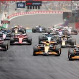 epa11697554 McLaren driver Oscar Piastri of Australia (r) leads the pack during the Sprint race in Interlagos, Sao Paulo, Brazil, 02 November 2024. The 2024 Formula One Grand Prix of Sao Paulo is held at the Autodromo Jose Carlos Pace race track in Sao Paulo on 03 November.  EPA/ANDRE COELHO