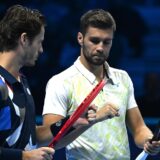 epa11716812 Wesley Koolhof (L) and Nikola Mektic (R) react during their doubles Round Robin match against Marcel Granollers and Horacio Zeballos at the Nitto ATP Finals in Turin, Italy, 12 November 2024.  EPA/MASSIMO RANA