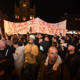 Novi Sad, November 5, 2024 â A protest took place in Novi Sad this evening in response to the deaths of 14 people, who were killed when a concrete canopy collapsed at the main entrance of the railway station last Friday. (BETAPHOTO/DRAGAN GOJIC)//BETAAGENCY_SIPA.56651/Credit:GOJIC/BETAPHOTO/SIPA/2411061619,Image: 931136548, License: Rights-managed, Restrictions: , Model Release: no, Credit line: GOJIC/BETAPHOTO / Sipa Press / Profimedia