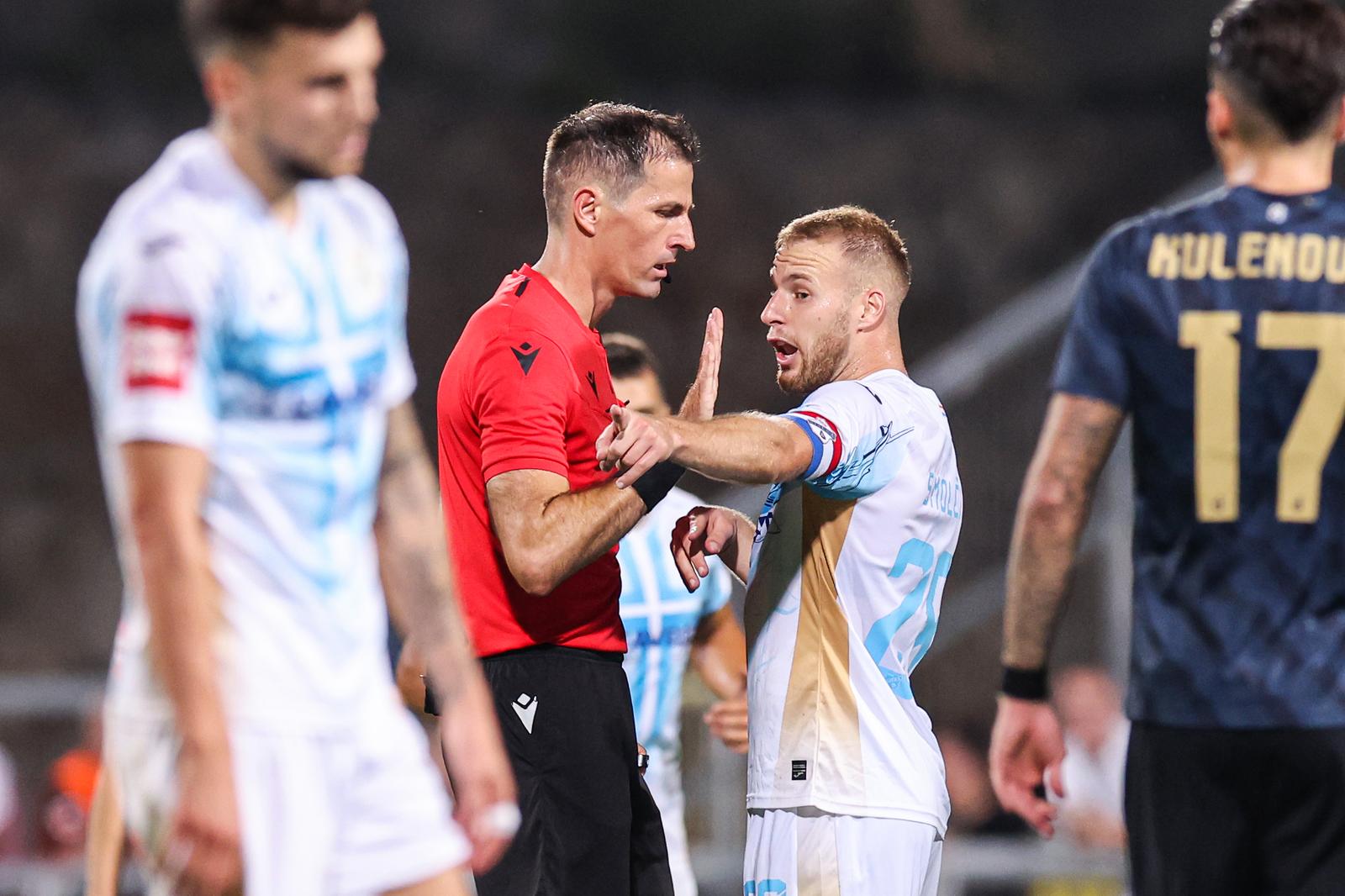 01.09.2024., stadion HNK Rijeka, Rijeka - SuperSport HNL, 05. kolo, HNK Rijeka - GNK Dinamo. sudac Duje Strukan, Ivan Smolcic Photo: Luka Stanzl/PIXSELL