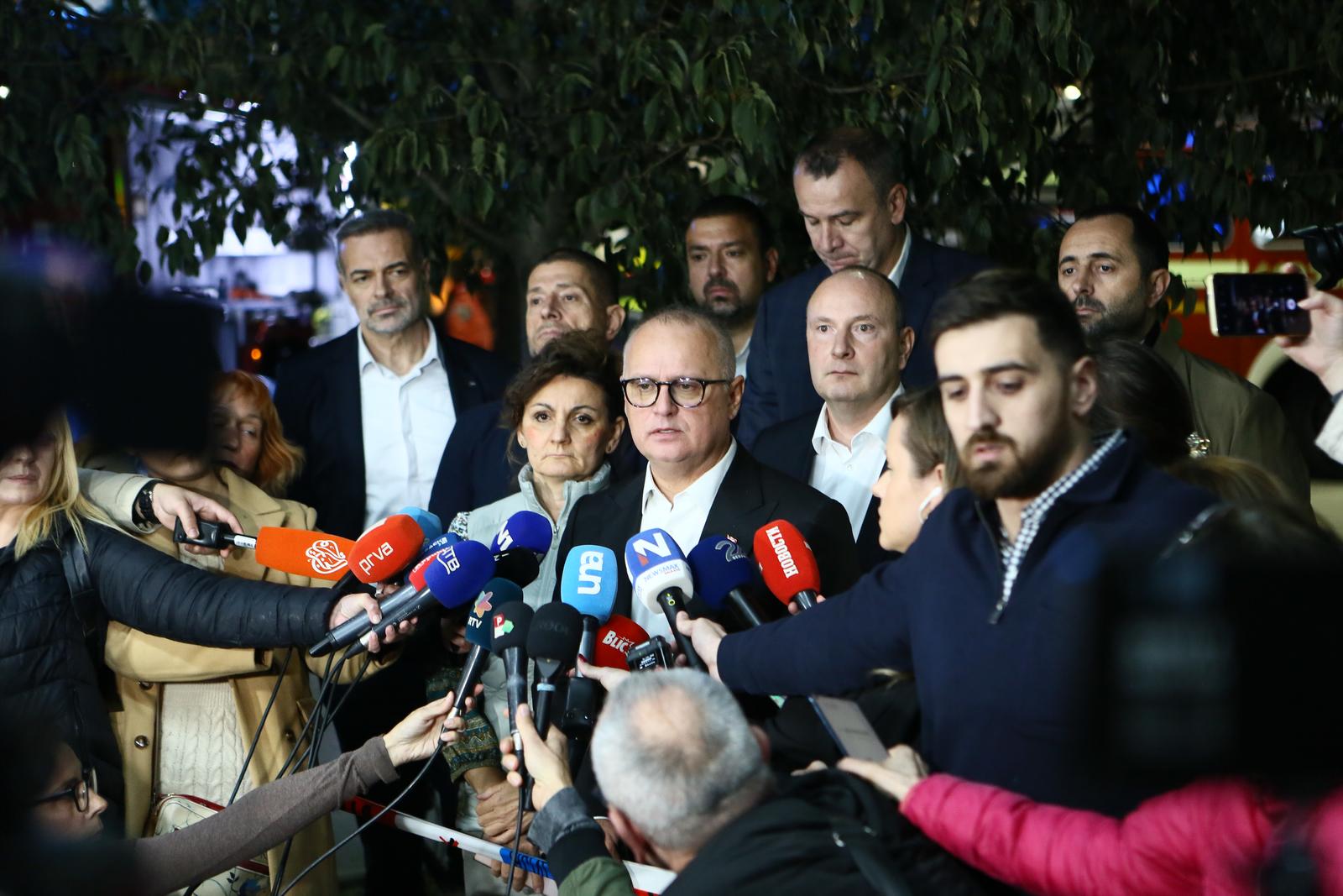 01, November, 2024, Novi Sad - The Minister of Transport, Construction and Infrastructure, Goran Vesic, who interrupted his visit to Montenegro due to the collapse of the overpass of the Railway Station in Novi Sad, addressed the media in front of the scene of the tragedy. Goran Vesic.

01, novembar, 2024, Novi Sad - Ministar saobracaja, gradjevinarstva i infrastrukture Goran Vesic  koji je prekinuo posetu Crnoj Gori zbog urusavanja nadstresnice Zeleznicke stanice u Novom Sadu, obratio se medijima ispred mesta tragedije. Photo: M.M./ATAImages/PIXSELL