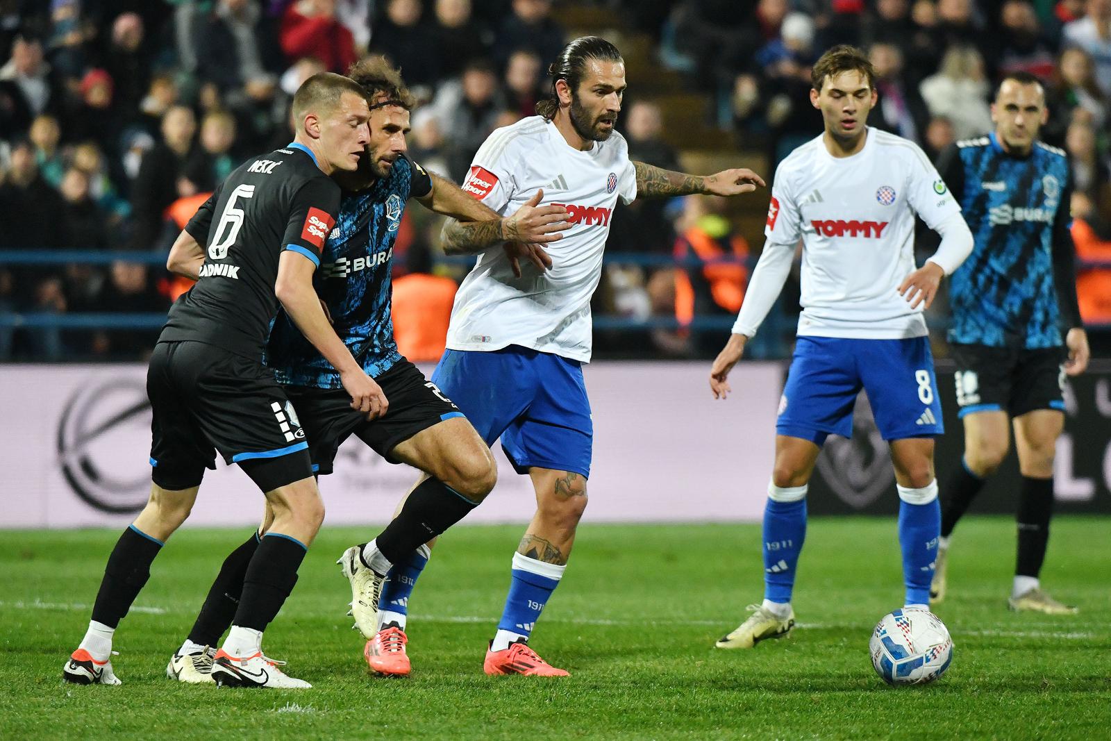 03.11.2024., stadion Varteks, Varazdin - SuperSport HNL, 12. kolo, NK Varazdin - HNK Hajduk. Ivan Nekic, Mario MArina, Marko Livaja Photo: Vjeran Zganec Rogulja/PIXSELL