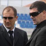 04.04.2008.,Zadar - Sinovcic Reno i Igor Stimac na stadionu u Stanovima promatraju mjesto stradavanja Hrvoja Custica koji je preminuo u Zadarskoj bolnici nakon sto je glavom udario u betonski zid na utakmici sa Cibalijom.r"nPhoto Dino Stanin/PIXSELLr"n