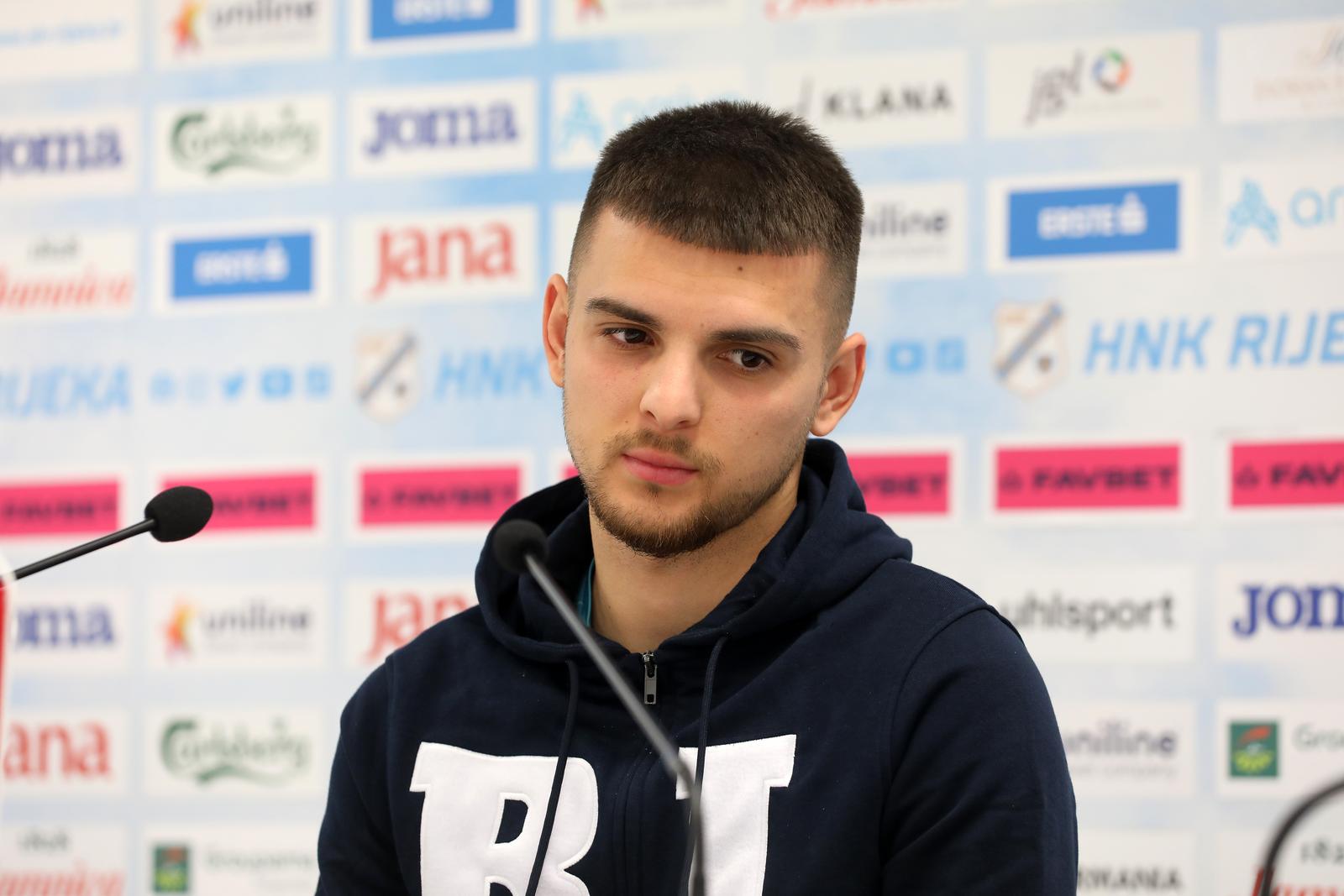 12.04.2024., Rijeka - Konferencija za novinare u press centru HNK Rijeke. Trener Zeljko Sopic i igrac Lindon Selahi. Photo: Goran Kovacic/PIXSELL