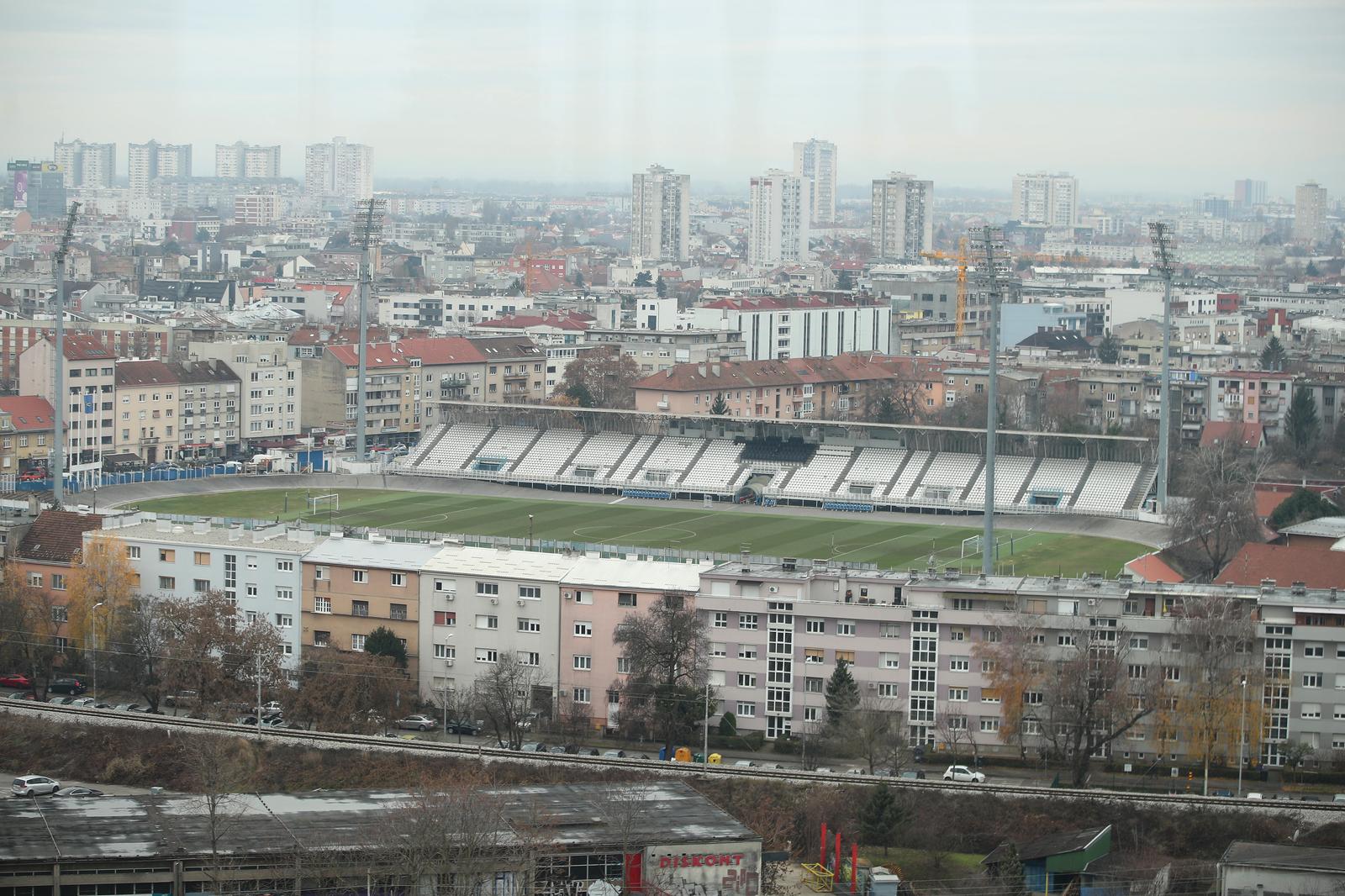 13.12.2021., Zagreb - Pogled na nogometni stadion u Kranjcevicevoj ulici sa 17 kata hotela Westin. Photo: Sanjin Strukic/PIXSELL