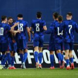 15.10.2024., Gradski stadion Ivan Kusek Apas, Koprivnica - Kvalifikacije za UEFA Europsko U-21 prvenstvo, skupina G, Hrvatska - Grcka. Nogometasi Hrvatske slave pogodak Lukasa Kacavende za vodstvo 1:0. Photo: Vjeran Zganec Rogulja/PIXSELL