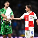 15.11.2024., Glasgow, Skotska - Susret Hrvatske i Skotske u 5. kolu Lige nacija, skupina A na Hampden Parku. Dominik Kotarski, Luka Modric Photo: Andrew Milligan/Pa Wire/PIXSELL