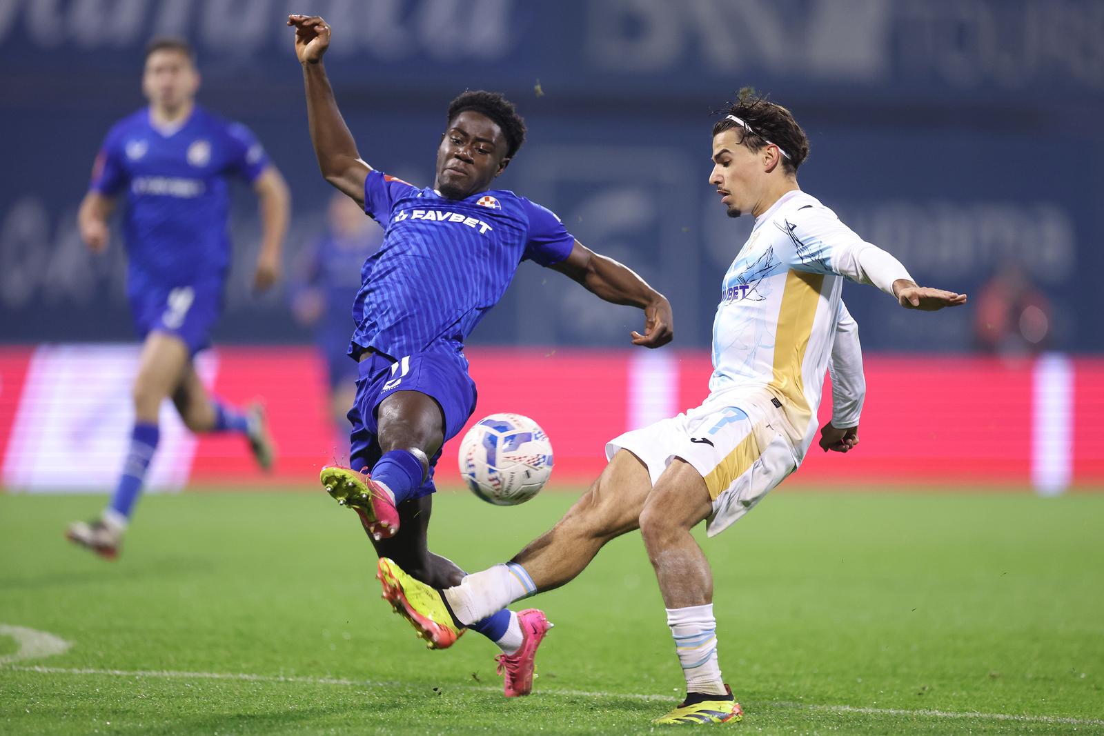 23.11.2024., stadion Maksimir, Zagreb - SuperSport HNL, 14. kolo, GNK Dinamo - HNK Rijeka. Nathanael Mbuku, Nais Djouahra. Photo: Goran Stanzl/PIXSELL