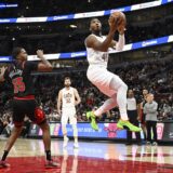 Nov 11, 2024; Chicago, Illinois, USA;  Cleveland Cavaliers guard Donovan Mitchell (45) attempts a shot against the Chicago Bulls during the first half at United Center. Mandatory Credit: Matt Marton-Imagn Images Photo: Matt Marton/REUTERS