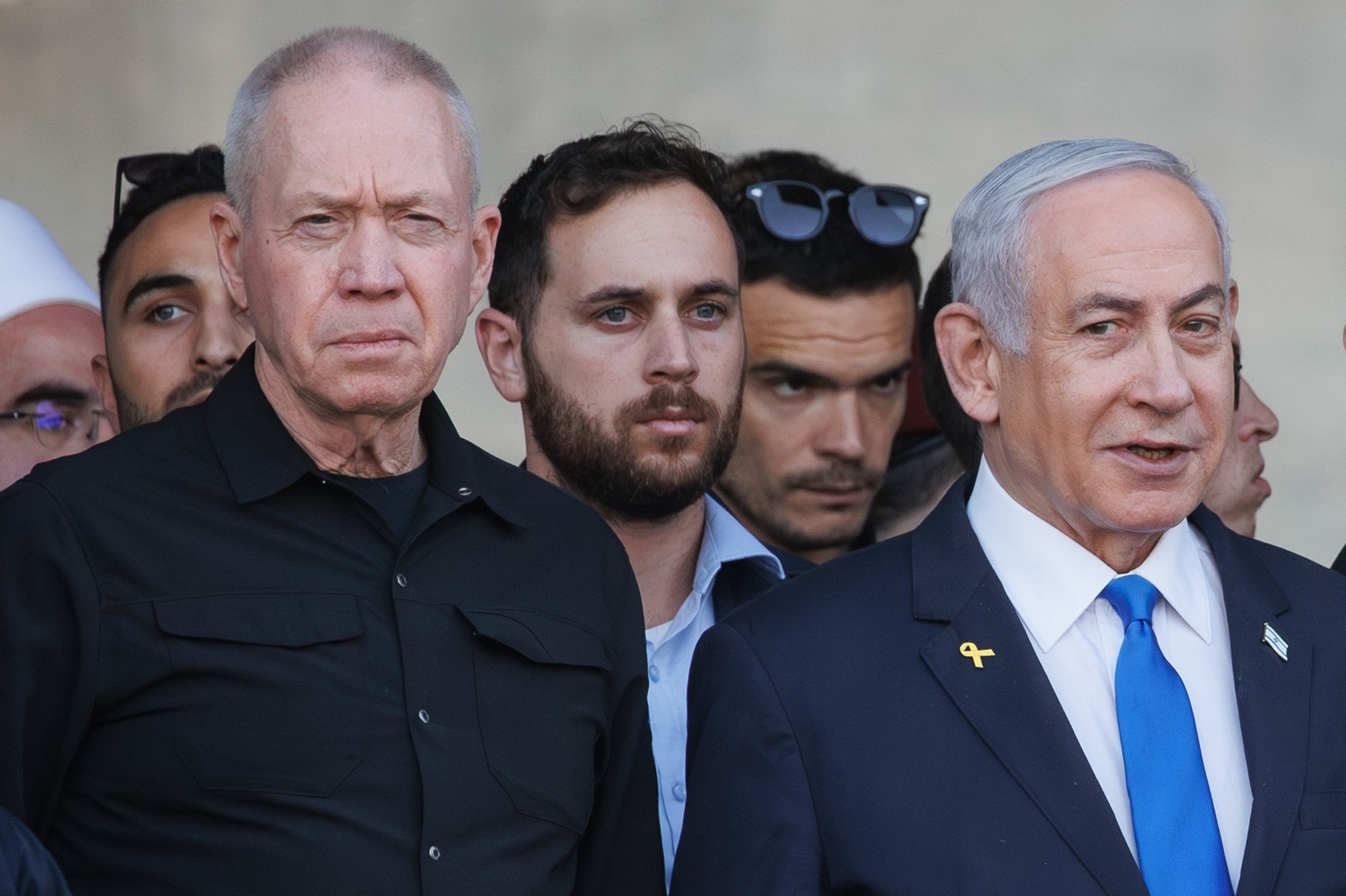 MITZPE RAMON, Nov. 5, 2024  -- File photo taken on Oct. 31, 2024 shows Israeli Prime Minister Benjamin Netanyahu (R, Front) and Israeli Defense Minister Yoav Gallant (L, Front) attending a ceremony for the 70th cohort of military combat officers at an army base near Mitzpe Ramon, Israel. Israeli Prime Minister Benjamin Netanyahu announced on Nov. 5 that he has dismissed Defense Minister Yoav Gallant, citing their differences over security matters.,Image: 930837296, License: Rights-managed, Restrictions: , Model Release: no, Credit line: JINI / Xinhua News / Profimedia