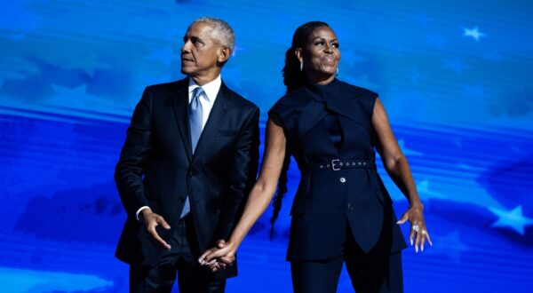 UNITED STATES - AUGUST 20: Former President Barack Obama and former first lady Michelle Obama appear on stage on the second night of the Democratic National Convention at the United Center in Chicago, Ill., on Tuesday, August 20, 2024. (Tom Williams/CQ Roll Call/Sipa USA),Image: 902360463, License: Rights-managed, Restrictions: *** World Rights *** Minimum Rates Apply in the US: $75 for Print, $20 for Web ***, Model Release: no, Credit line: CQ-Roll Call / ddp USA / Profimedia